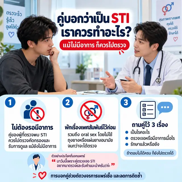คู่บอกว่าเป็น STI เราต้องตรวจอะไร ไปคลินิกพูดอย่างไร